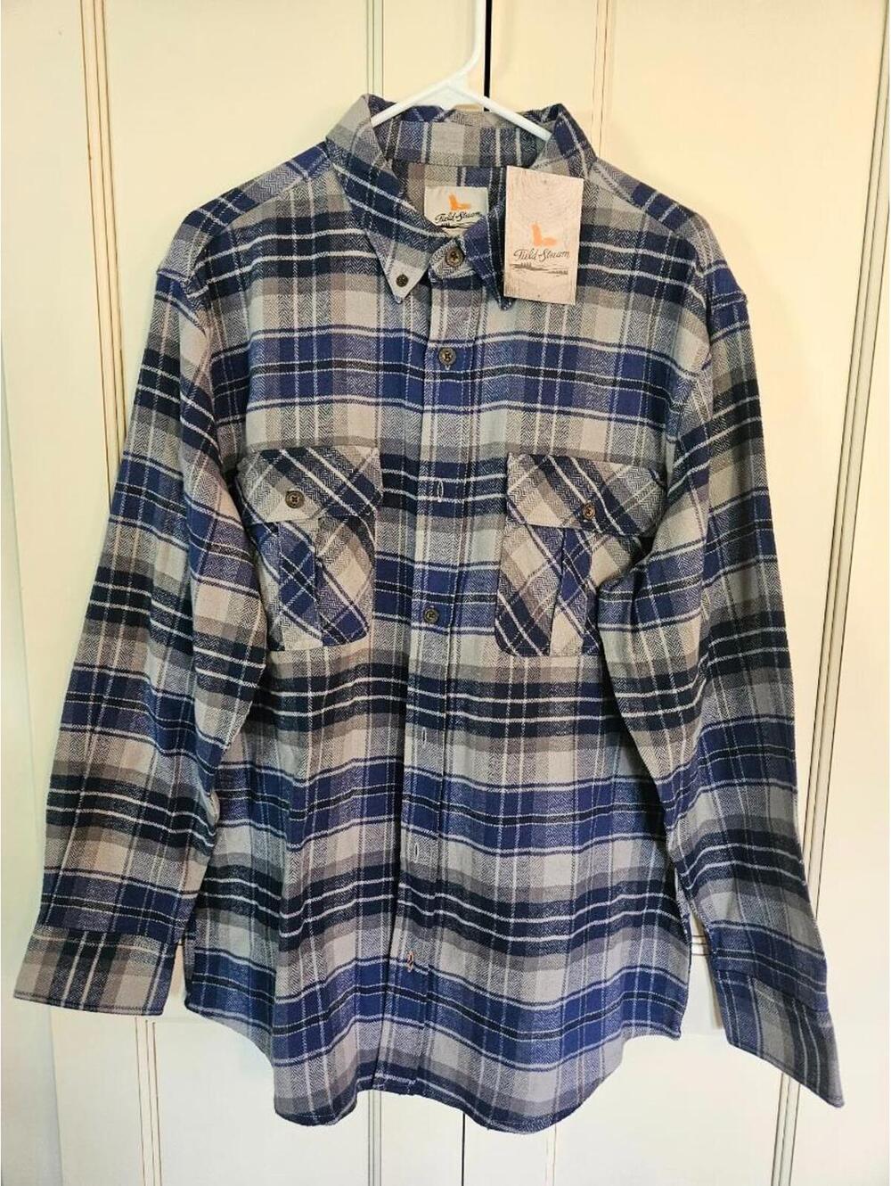 Field & Stream Men's Size L Blue amd Gray Flannel Shirt NWT